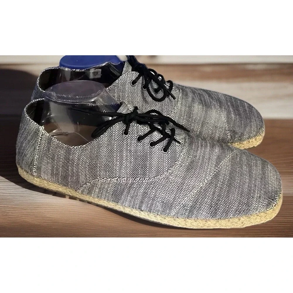 Mens Tom's Light Grey‎ Woven Lace Up Espadrille Shoes Camino #10007961 EC 13
